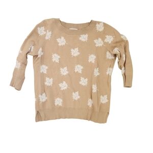 Loft Fall Leaves Tan 3/4 Sleeve Sweater